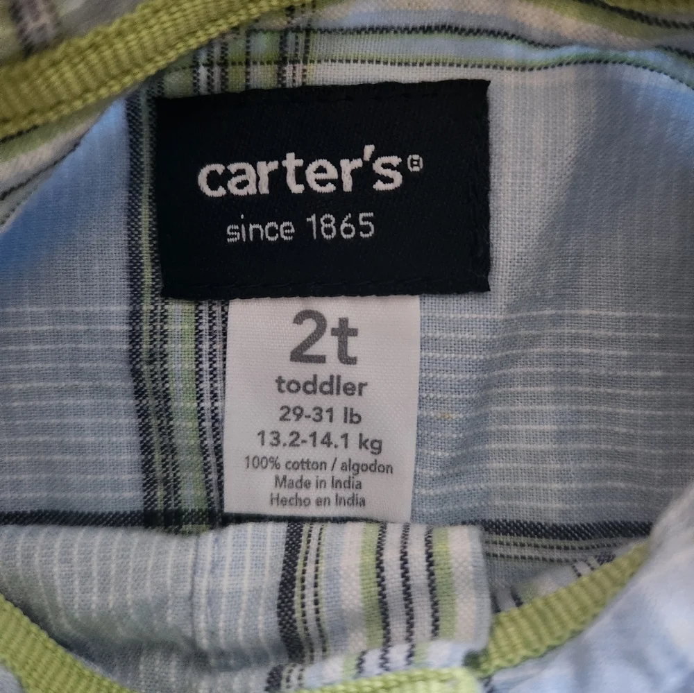 Carter’s Plaid Collared Short Sleeve Button Down Shirt - BLUE - 2T